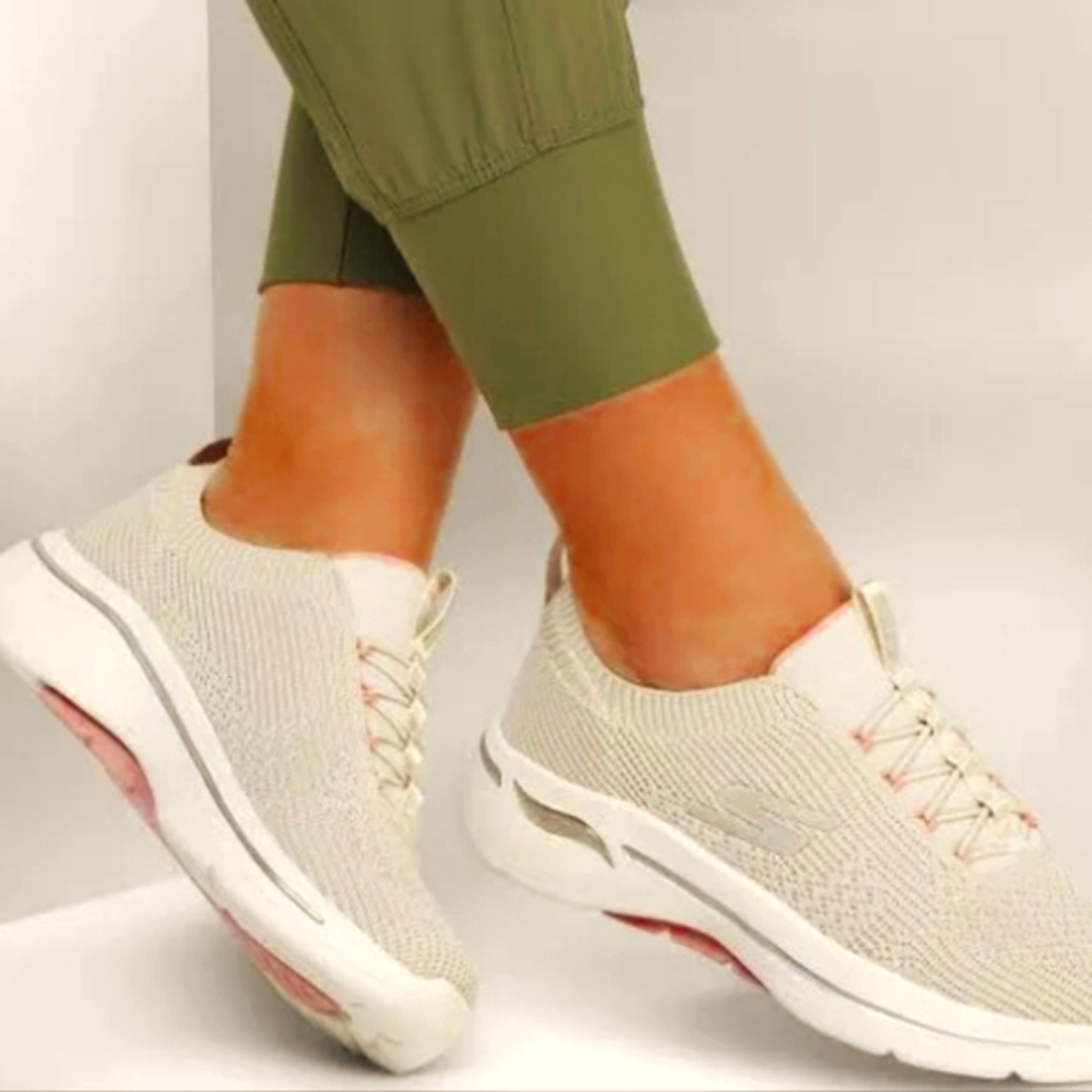 Women`s Skechers GO Walk Arch Fit - Crystal Waves Sneaker 124882-TPPK Taupe/p 10